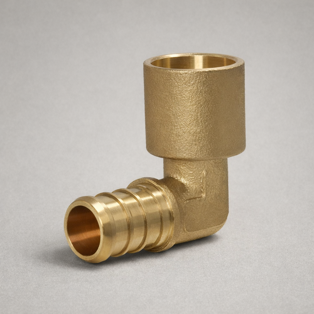 Brass PEX x Female Sweat Copper Elbow 90° | 1/2″ & 3/4″ Solder Transition Fitting | Lead-Free C46500 | cUPC