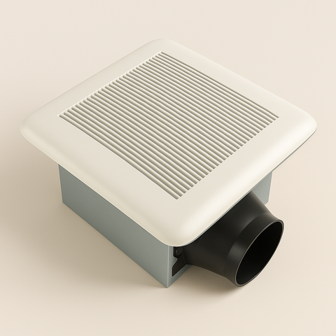 Milano TY-110-E bathroom exhaust fan with white square grille, 110 CFM