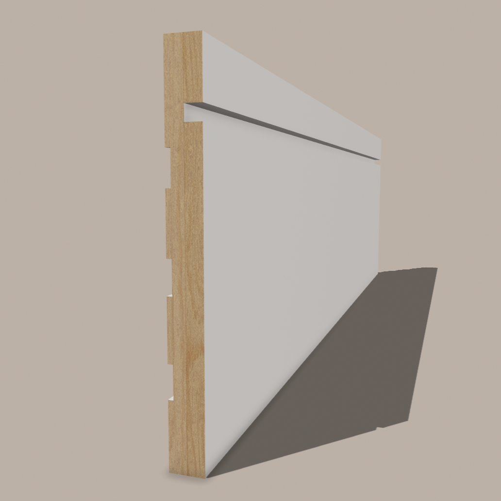 Primed Paulownia Shaker Baseboard – Clean, Minimalist Moulding with Flat Profile