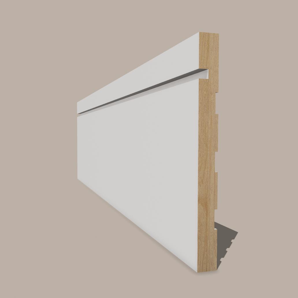 Primed Paulownia Shaker Baseboard – Clean, Minimalist Moulding with Flat Profile