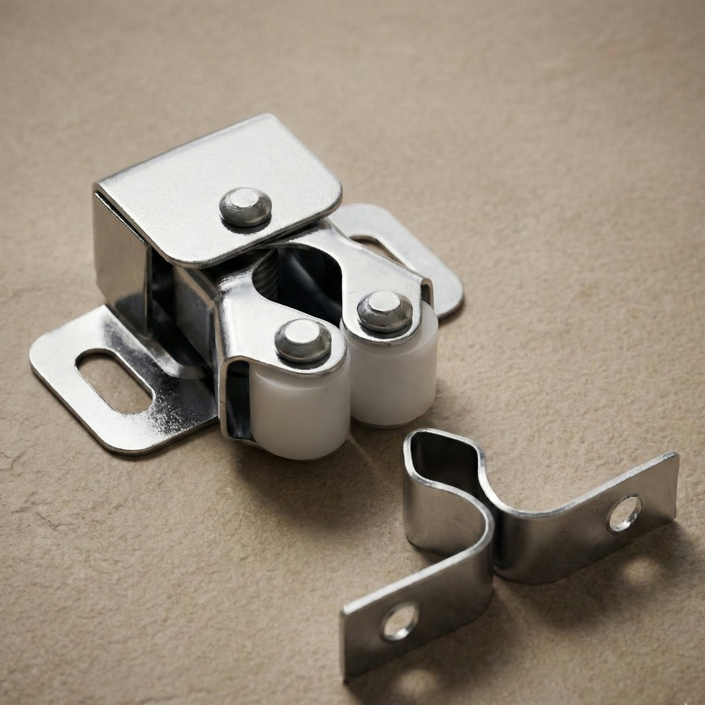 Double Roller Catch Cabinet Latch (2-Pack) | Heavy-Duty Zinc Plated Steel | Quiet Nylon Wheels | Door & Cupboard Securement