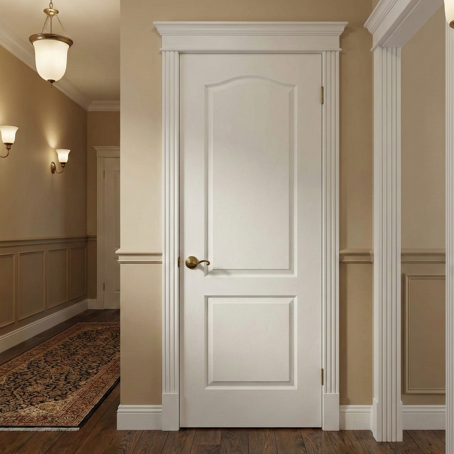 2-Panel Arch Top Interior Door — Hollow Core Slab (Wood Grain) | Primed White, 18″–36″ Widths