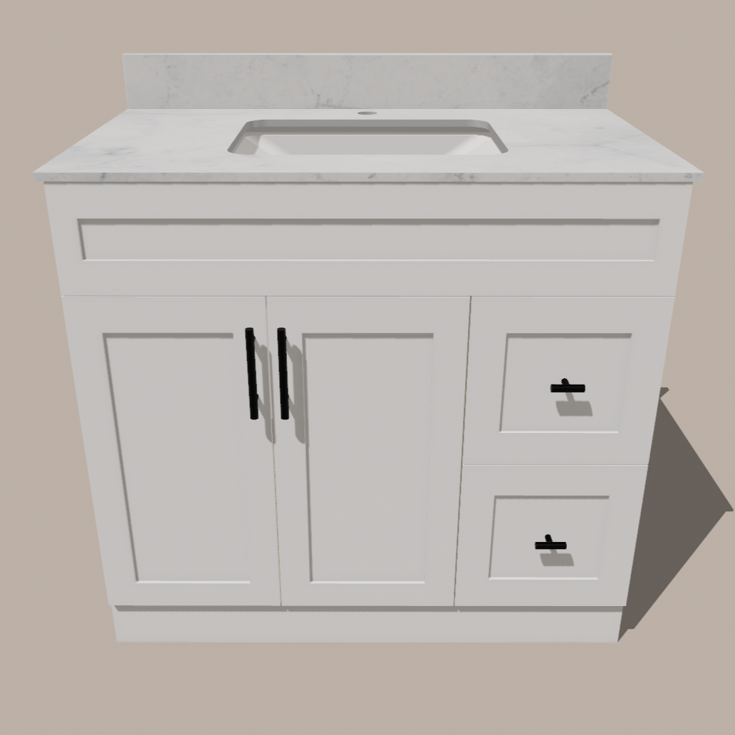 42-Inch Shaker Bathroom Vanity with Left/Right Drawers — White or Gray | Plywood Cabinet, Solid-Wood Door, Soft-Close 3-Way Clip-On Hinges