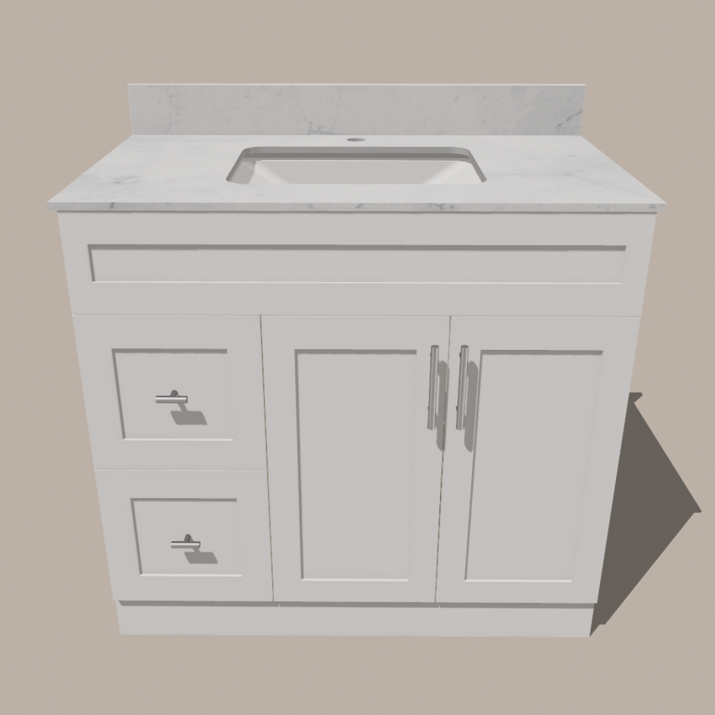 42-Inch Shaker Bathroom Vanity with Left/Right Drawers — White or Gray | Plywood Cabinet, Solid-Wood Door, Soft-Close 3-Way Clip-On Hinges