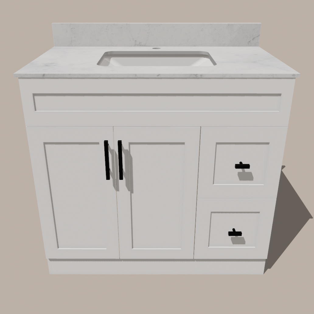 42-Inch Shaker Bathroom Vanity with Left/Right Drawers — White or Gray | Plywood Cabinet, Solid-Wood Door, Soft-Close 3-Way Clip-On Hinges