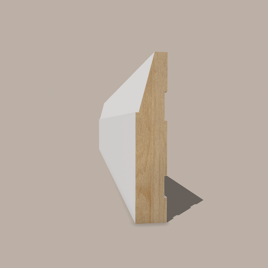 Primed Paulownia Step Bevel Casing — 2-3/4 in, 3 in, 3-1/2 in Face Widths × 7′ Length | Modern Step Profile, Paint-Ready Lightweight Hardwood