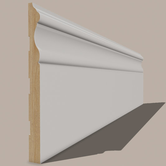 Primed Paulownia Colonial Baseboard — 4 in & 5-1/4 in Heights | 10′ & 12′ Lengths | Lightweight Hardwood, Paint-Ready Trim (Base Moulding)