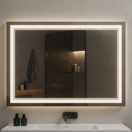 Nebula PureGlow Backlit LED Bathroom Mirror with Frosted Perimeter — Dimmable, Anti-Fog & 3-CCT (3000K/4000K/5000K) | 24–60" Sizes