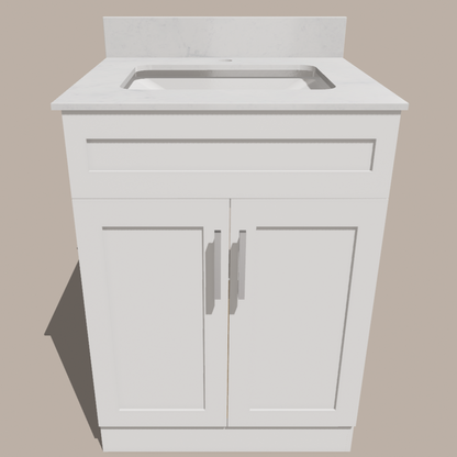 24-Inch Shaker Bathroom Vanity — White or Gray | Plywood Cabinet, Solid-Wood Doors, Soft-Close 3-Way Clip-On Hinges