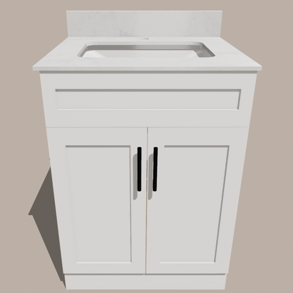 24-Inch Shaker Bathroom Vanity — White or Gray | Plywood Cabinet, Solid-Wood Doors, Soft-Close 3-Way Clip-On Hinges