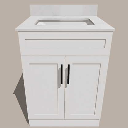 24-Inch Shaker Bathroom Vanity — White or Gray | Plywood Cabinet, Solid-Wood Doors, Soft-Close 3-Way Clip-On Hinges