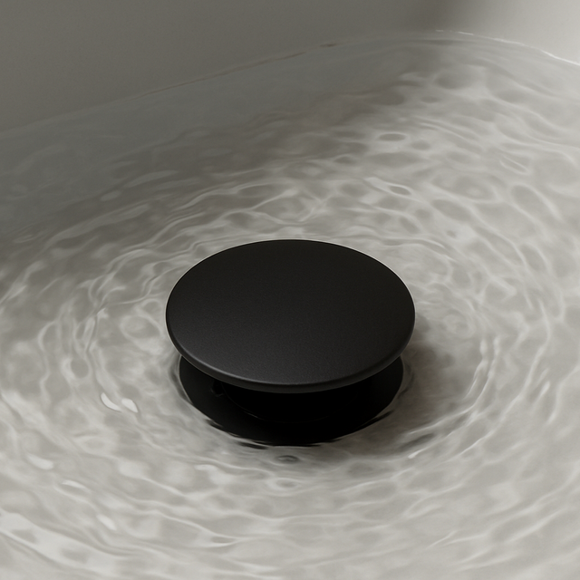 Cascena oversize pop-up sink drain with metal push-button cap