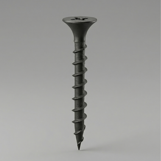 Black screw on a gray background