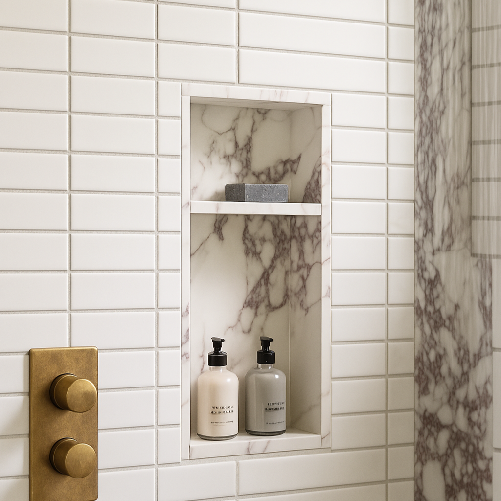 Calacatta-Style Marble Shower Niche