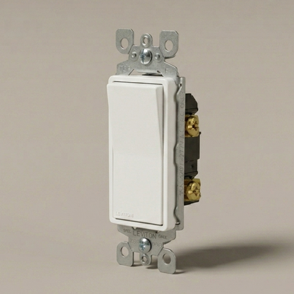 Leviton 15A single-pole Decora rocker switch in white, contractor 10-pack.