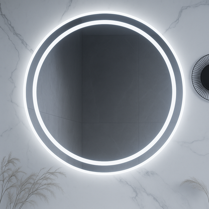 HaloLux Dual-Lit Round LED Vanity Mirror – Backlit + Front Glow | 24–32"