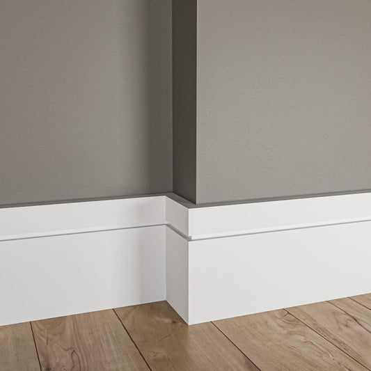 Primed Paulownia Shaker Baseboard — 5-1/2 in Height × 10′ Length | Flat/Square Profile, Lightweight Hardwood, Paint-Ready Trim