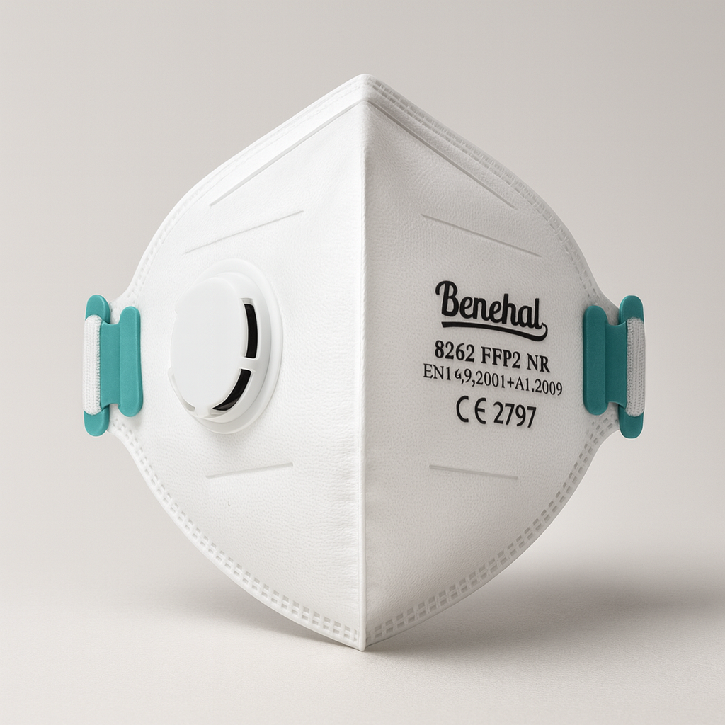 Benehal FFP2 NR Foldable Dust Mask — EN 149:2001+A1:2009, CE 2797 | 4-Layer Nonwoven, Adjustable Nose Clip (10/Box)