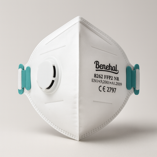 Benehal FFP2 NR Foldable Dust Mask — EN 149:2001+A1:2009, CE 2797 | 4-Layer Nonwoven, Adjustable Nose Clip (10/Box)