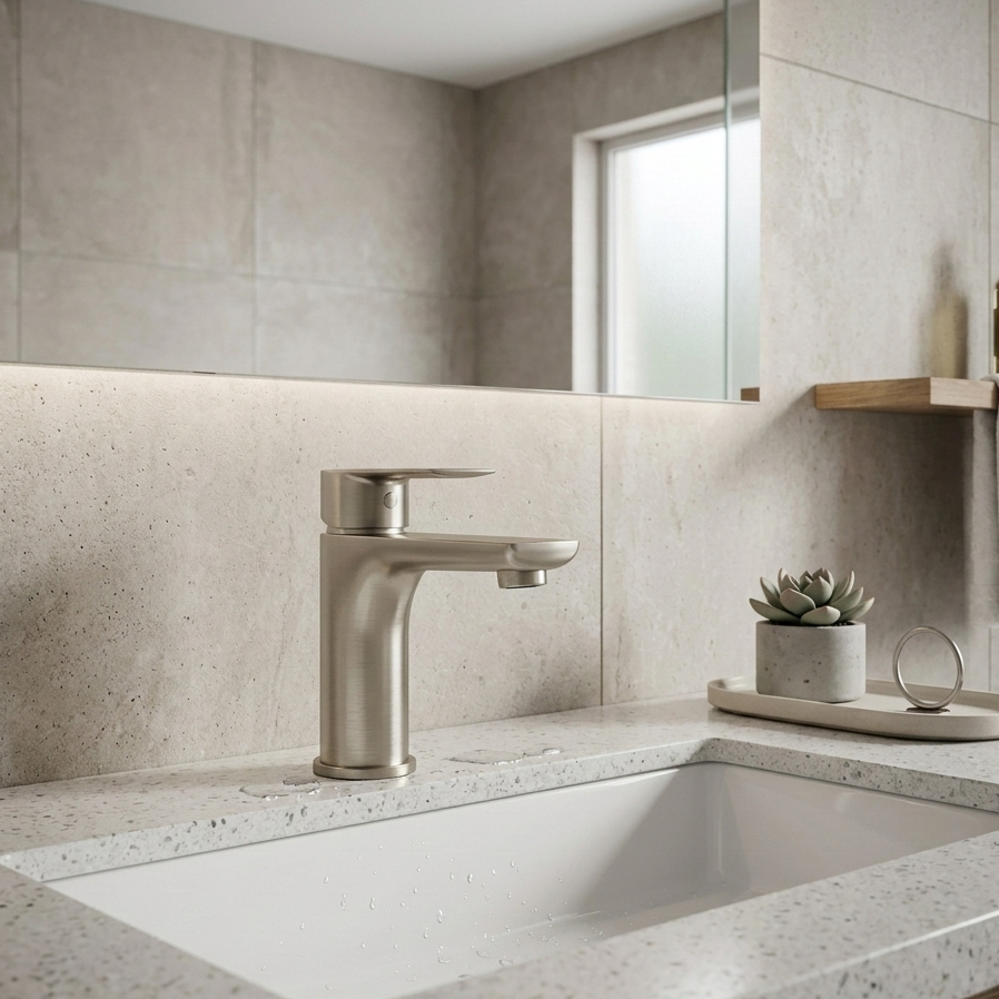Cascena Pillar Single Hole Bathroom Faucet — 304 Stainless, cUPC