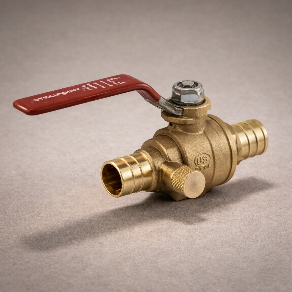 PEX Ball Valve with Drain | Lead-Free Brass Shut-Off with Bleeder Cap | 1/2″, 3/4″, 1″ F1807 Crimp | Winterizing & Service Stop