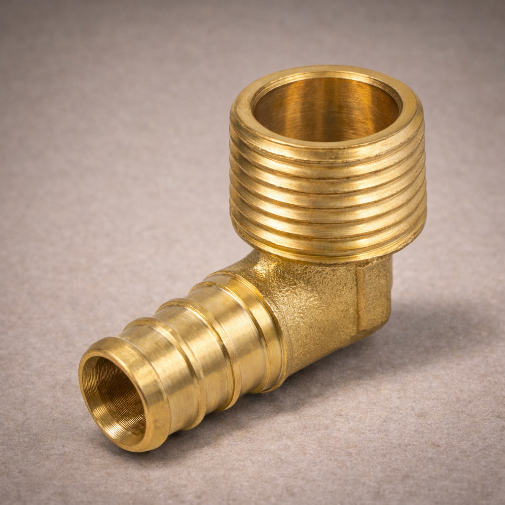 Brass PEX Elbow Adapter 90° | 1/2″ Barb x 1/2″ MIP (Male Thread) | Lead-Free F1807 | Crimp Fitting