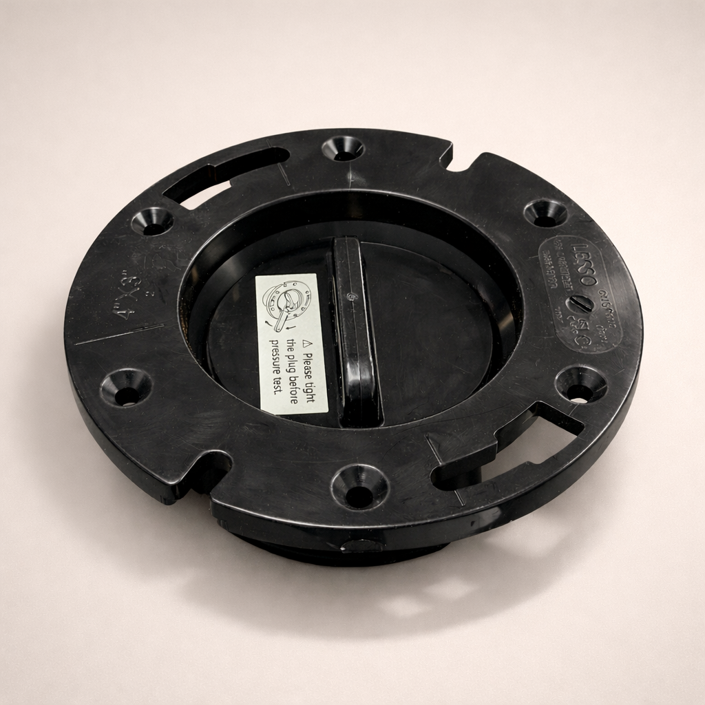 LESSO ABS Closet Flange with Knockout Test Plug | 4″ x 3″ Adjustable | Toilet Floor Flange | Schedule 40 DWV Rough-In