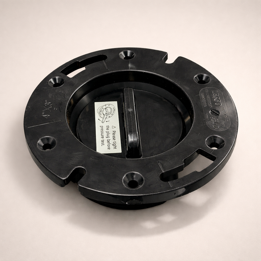 LESSO black ABS 4x3 closet flange with moulded-in knockout test plug for rough-in