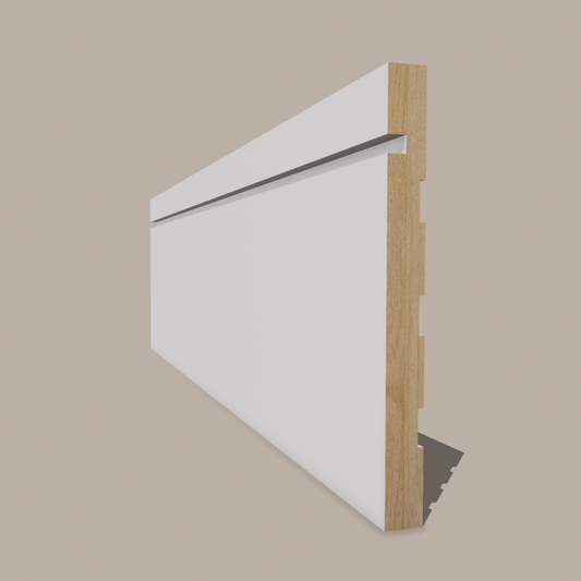 Primed Paulownia Shaker Baseboard – Clean, Minimalist Moulding with Flat Profile