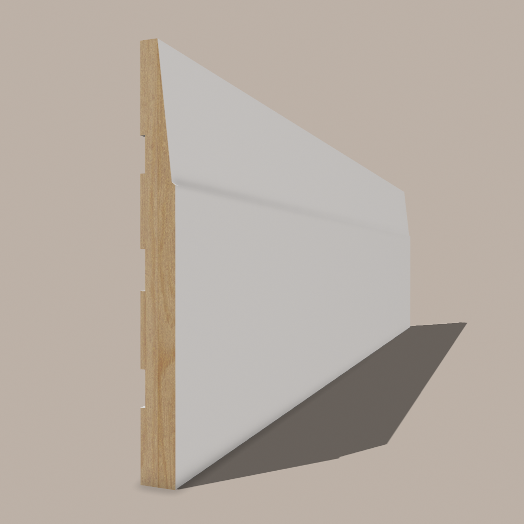 Primed Paulownia Step Bevel Baseboard – Modern Flat-Edge Trim with a Sleek Profile