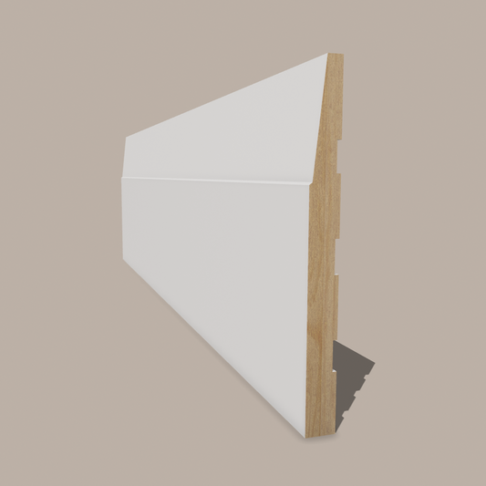 Primed Paulownia Step Bevel Baseboard – Modern Flat-Edge Trim with a Sleek Profile