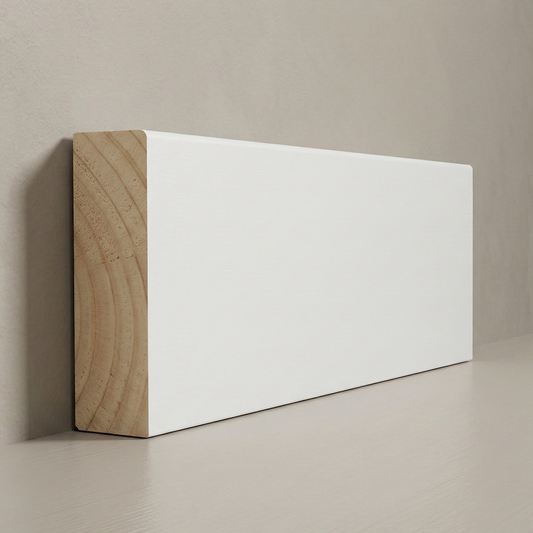 Architectural cross-section of 1-1/4 inch Solid Pine Colonial Doorstop showing natural wood grain and decorative tiered profile.
