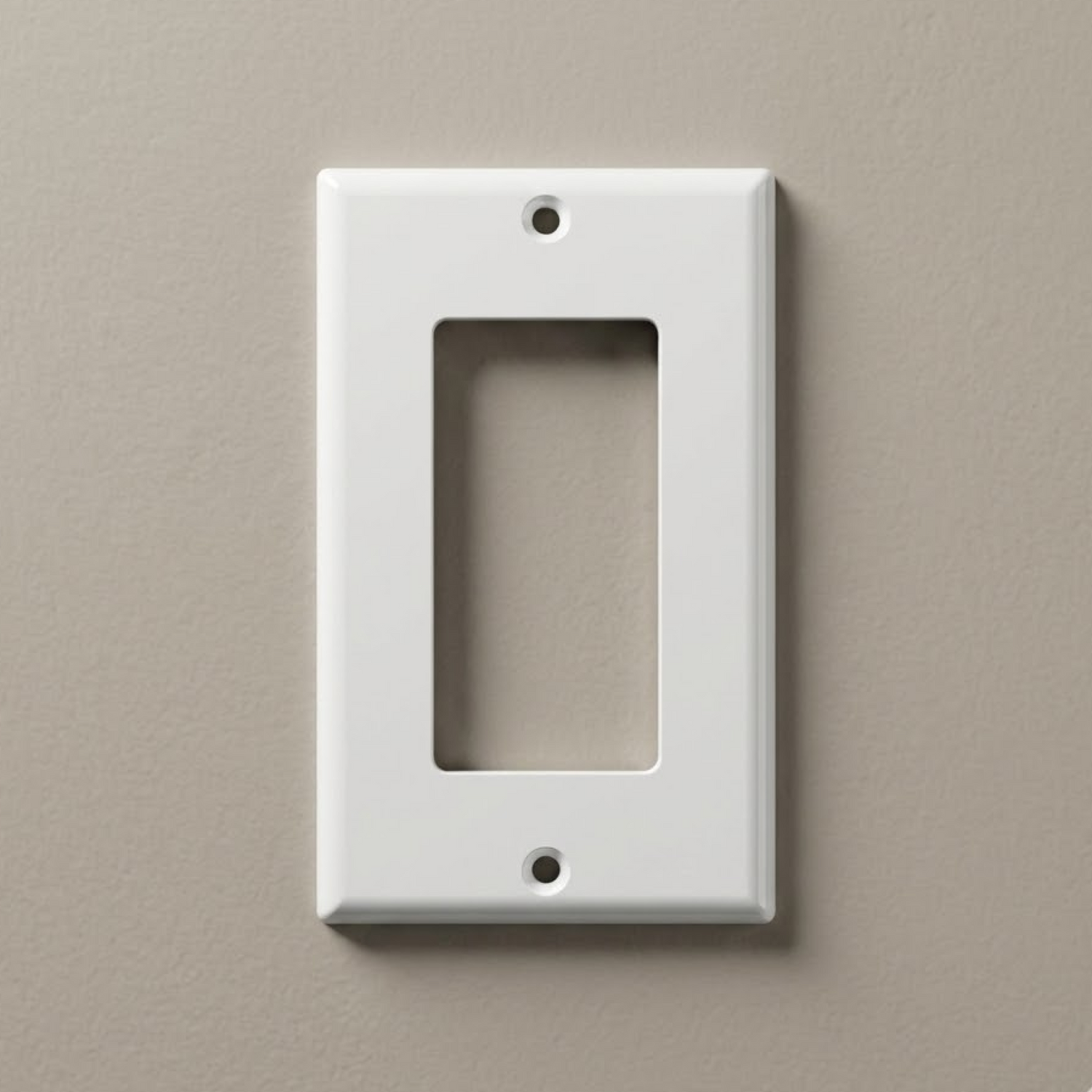 Nodexa Decora wall plate in white thermoplastic, standard trim, single-gang rocker switch cover.