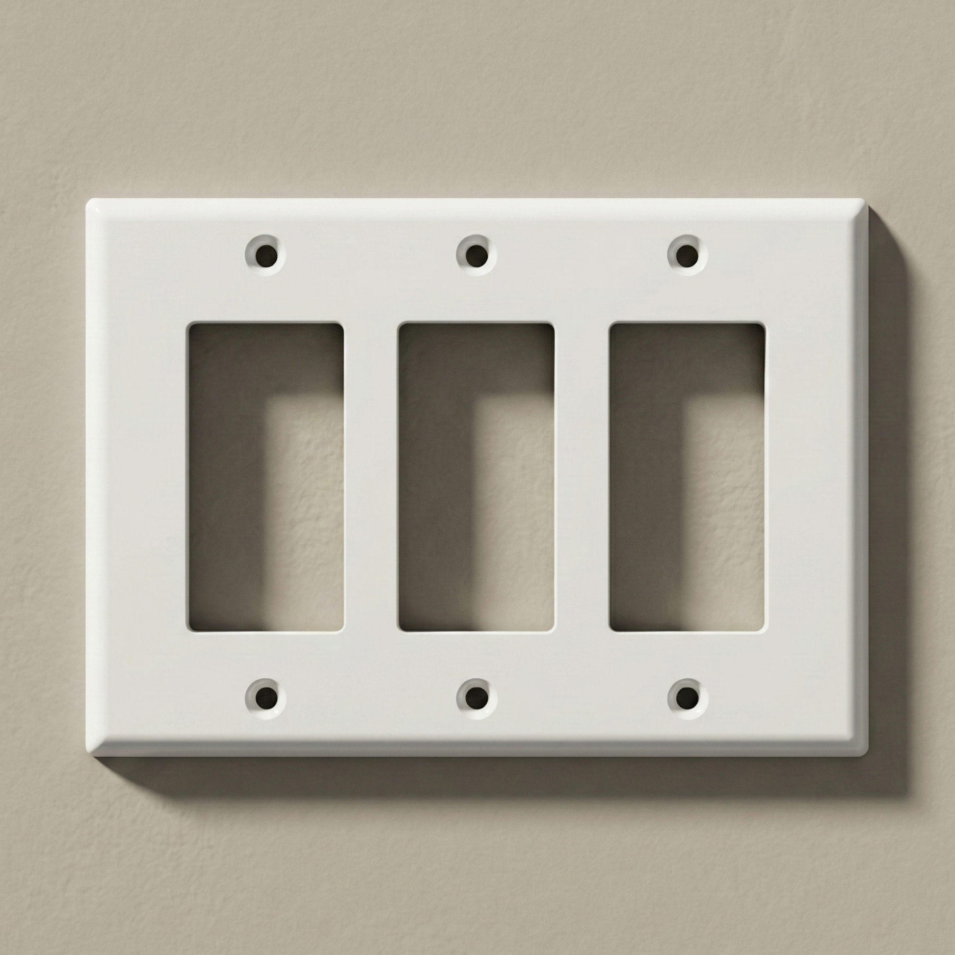 Nodexa Decora three-gang wall plate shown in standard and midway trim sizes.