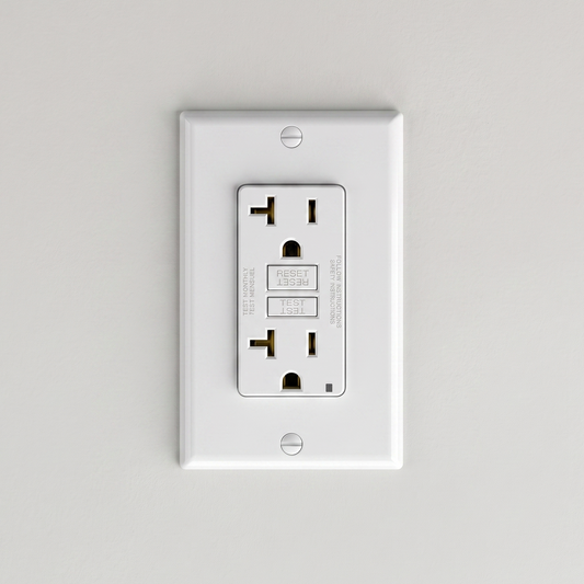 Nodexa 20A Decora GFCI Receptacle — Tamper-Resistant, Self-Test, White (with Wall Plate)