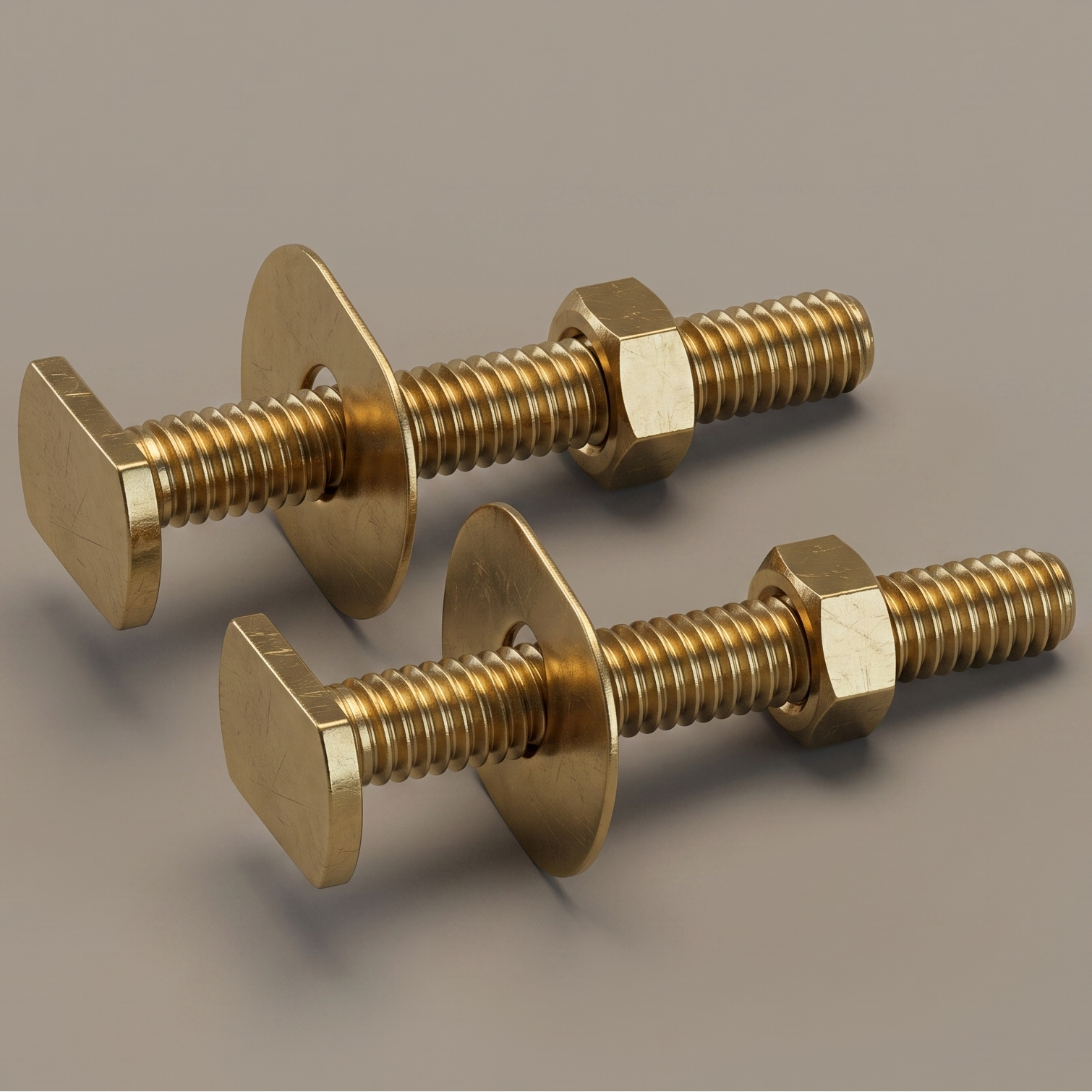 Solid Brass Toilet Bolt Set — 5/16″ × 3-1/2″ Oval Head, Set of 2 with Washers & Nuts