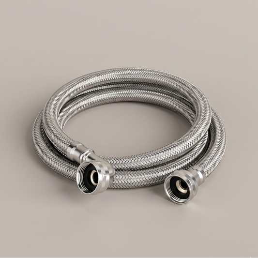72″ Washing Machine Connector with Elbow — 3/4″ FGH × 3/4″ FGH, Braided Stainless