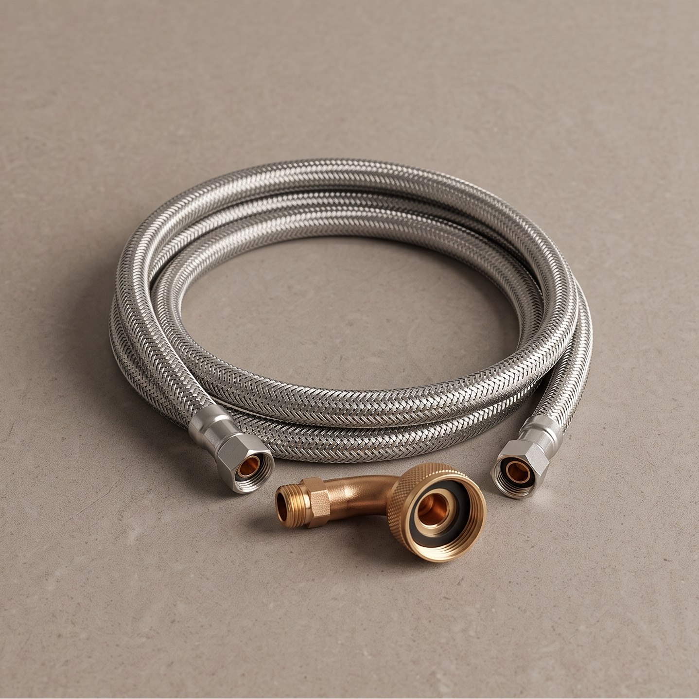 72″ Dishwasher Connector with Elbow — 3/8″ Comp × 3/4″ FGH, Braided Stainless