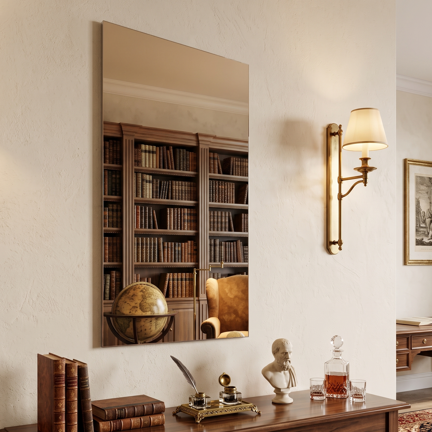 Ondelle frameless rectangular bathroom mirror, 24 by 32 inches with flat polished edge and square corners