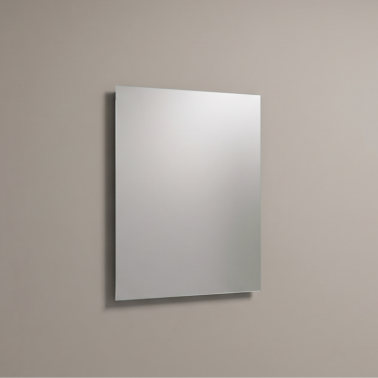 Ondelle frameless rectangular bathroom mirror mounted flush on interlocking steel wall brackets