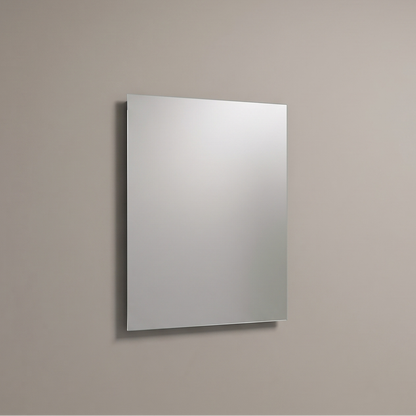 Ondelle frameless rectangular bathroom mirror mounted flush on interlocking steel wall brackets