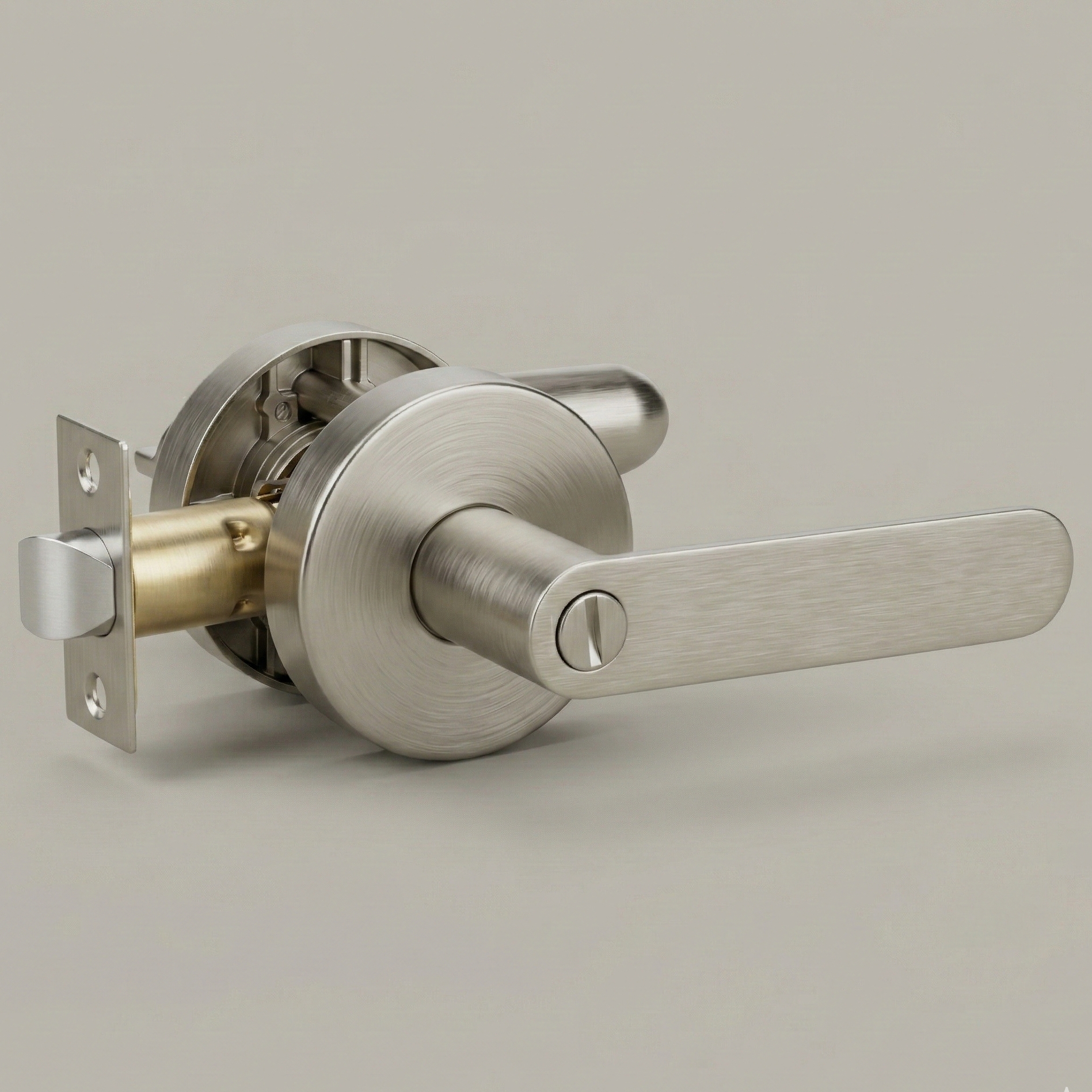 Matte black flat bar interior door lever, side profile, square-edge bar handle.