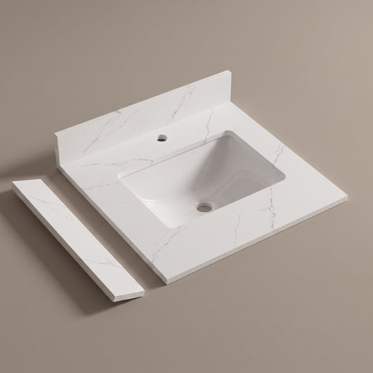 Arcava 25" Quartz Vanity Top with Sink & Backsplash — Fits 24" Vanity
