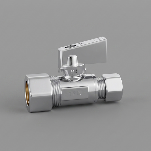 3/8″ Retrofit Straight Stop Valve — Compression × Compression Quarter-Turn Shut-Off