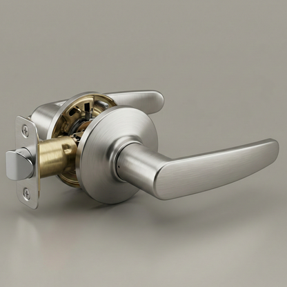 Vellum Hardware AeroCurve door lever in matte black on a white door, curved handle facing right