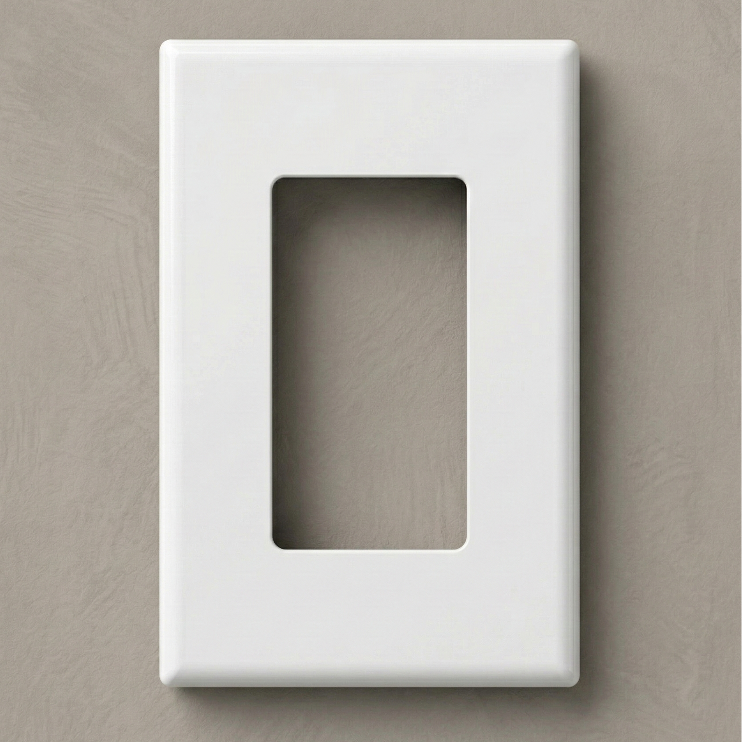Matte White 1-Gang Variant: Front-facing view of a one-gang screwless Decora wall plate in a matte white finish, showcasing a clean, monolithic design with no visible mounting hardware against a white background.
