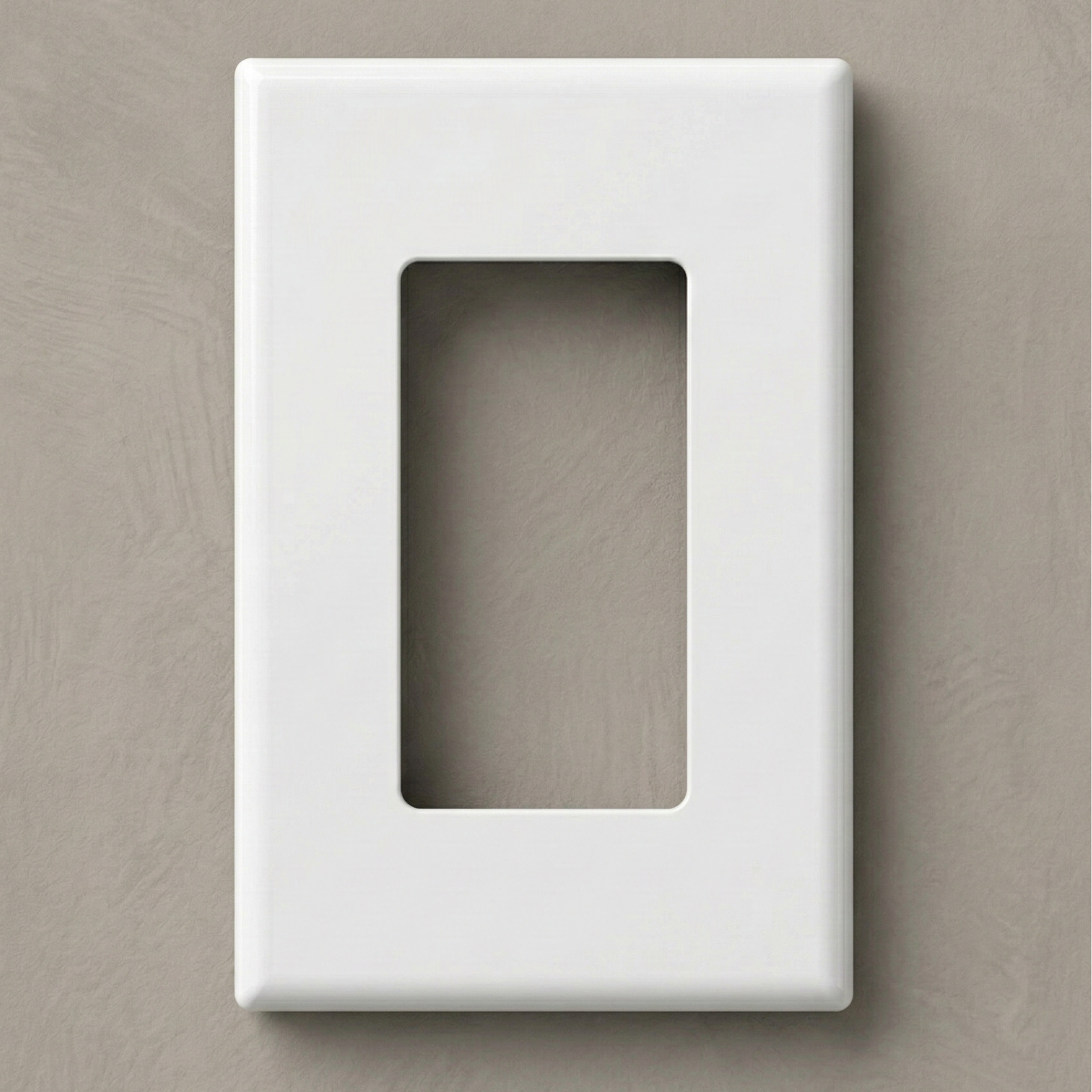 Matte White 1-Gang Variant: Front-facing view of a one-gang screwless Decora wall plate in a matte white finish, showcasing a clean, monolithic design with no visible mounting hardware against a white background.