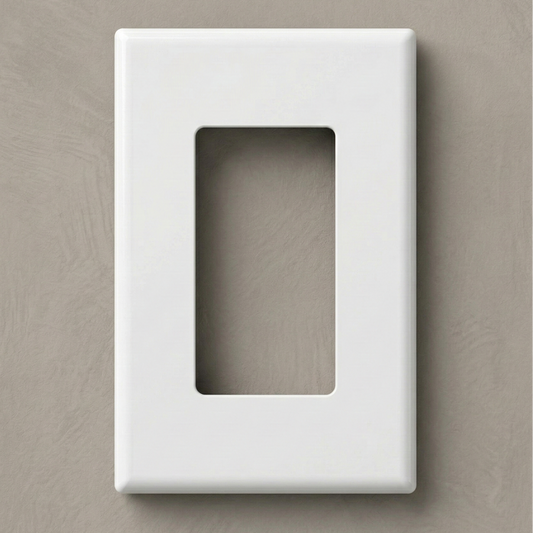 Matte White 1-Gang Variant: Front-facing view of a one-gang screwless Decora wall plate in a matte white finish, showcasing a clean, monolithic design with no visible mounting hardware against a white background.
