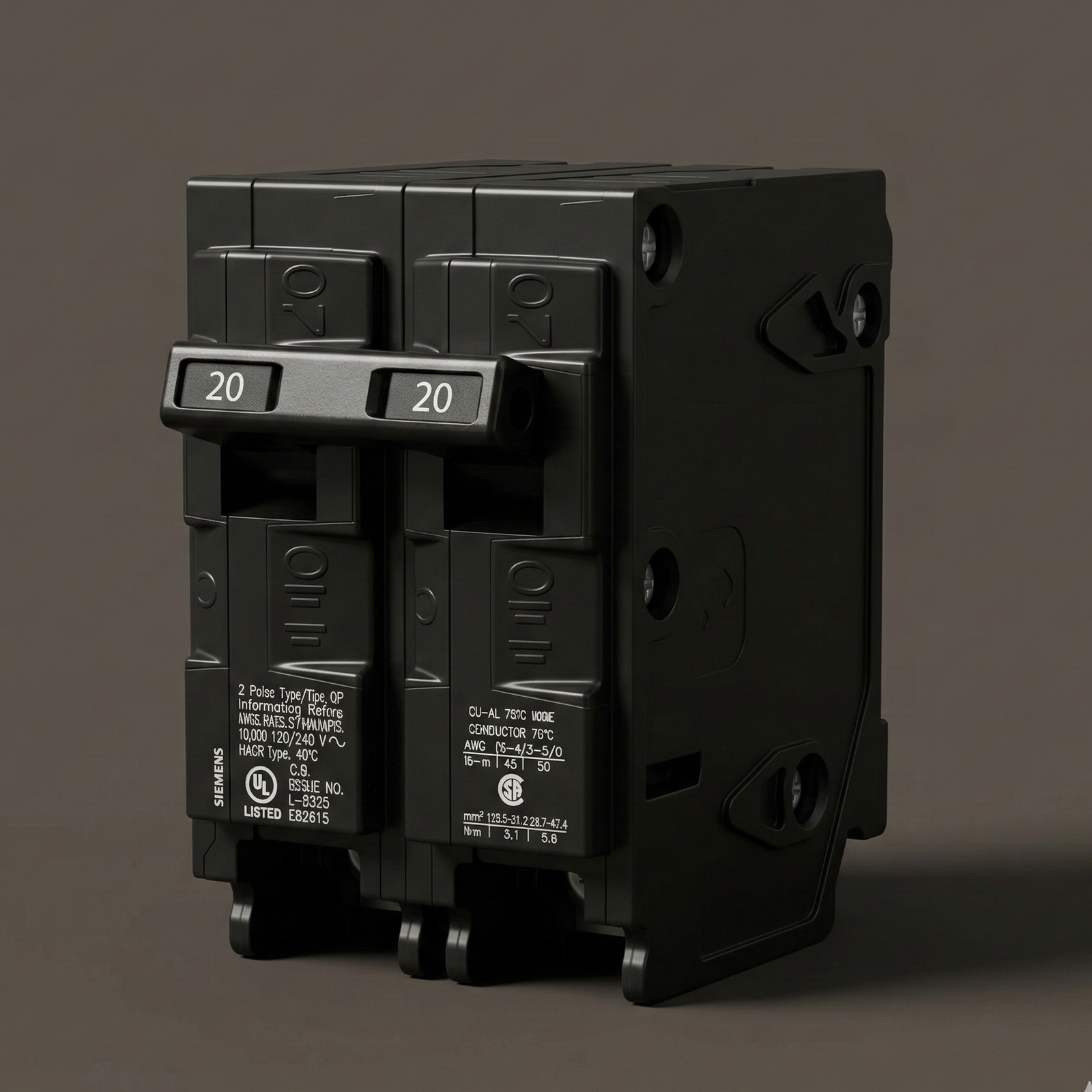 Siemens Q220 20-Amp Double-Pole Circuit Breaker (Type QP, 120/240V)