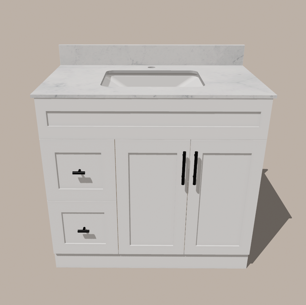 42-Inch Shaker Bathroom Vanity with Left/Right Drawers — White or Gray | Plywood Cabinet, Solid-Wood Door, Soft-Close 3-Way Clip-On Hinges